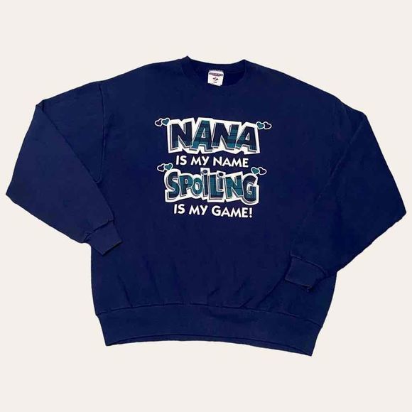 Navy Vintage 90s Grandma Crew Neck Sweatshirt - Picture 1 of 4